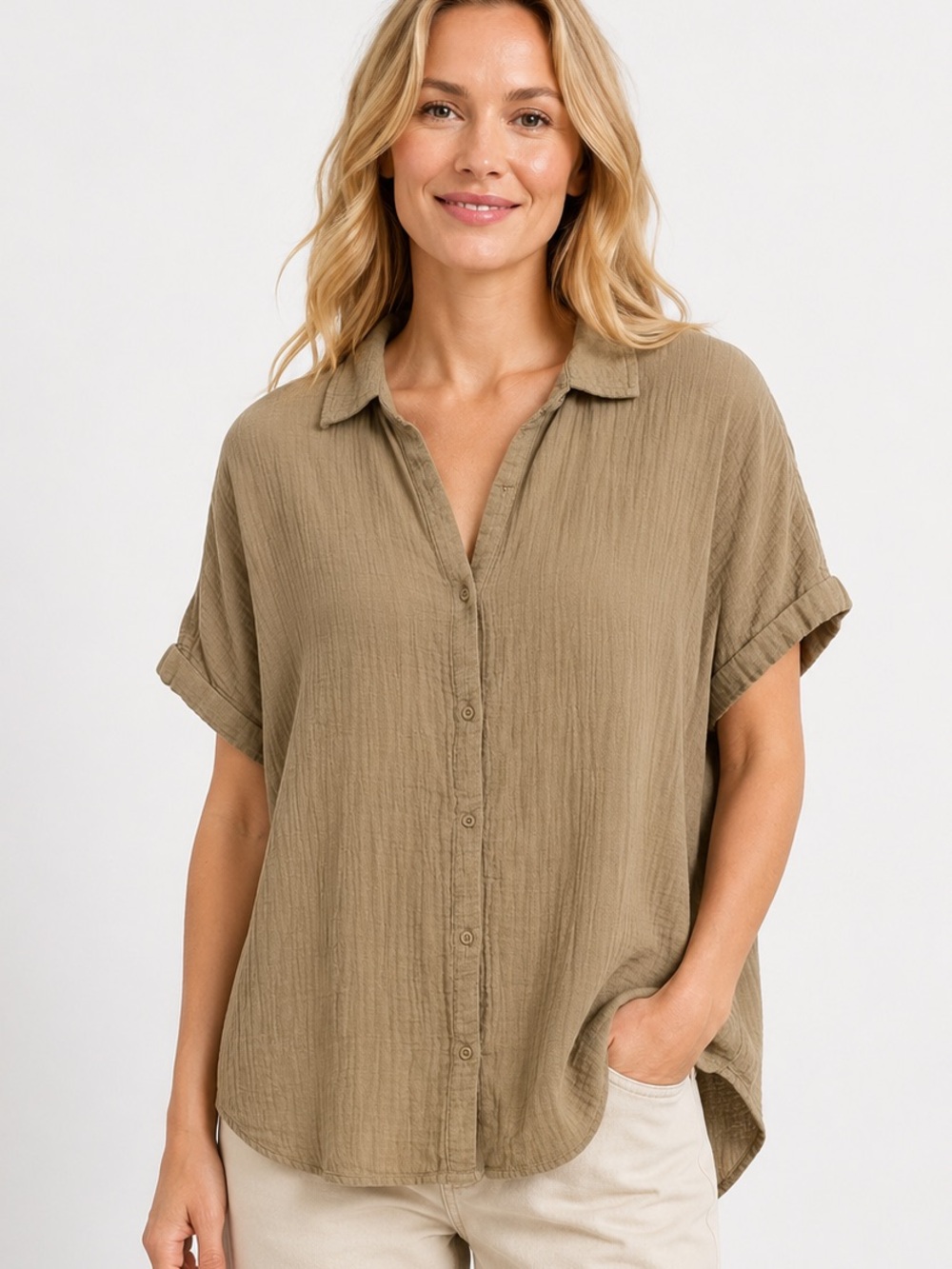 Pact Coastal Double Gauze Oversized Shirt Driftwood Brown Organic Cotton M/L